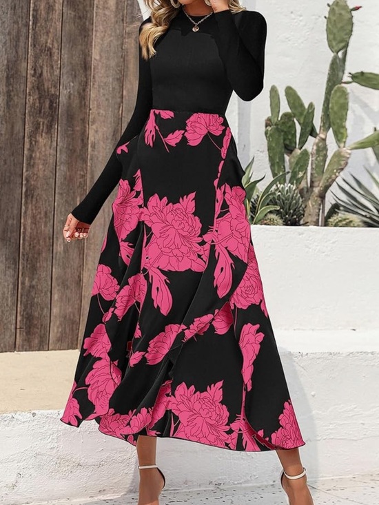 Dresses & Skirts - Black Maxi Dress with Pink Floral Print